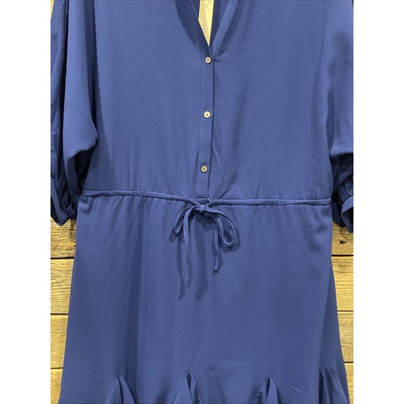 NWT‎ She + Sky Women's Blue A Line Dress Front Tie Size Medium Ruffles V Neck - Picture 3 of 10